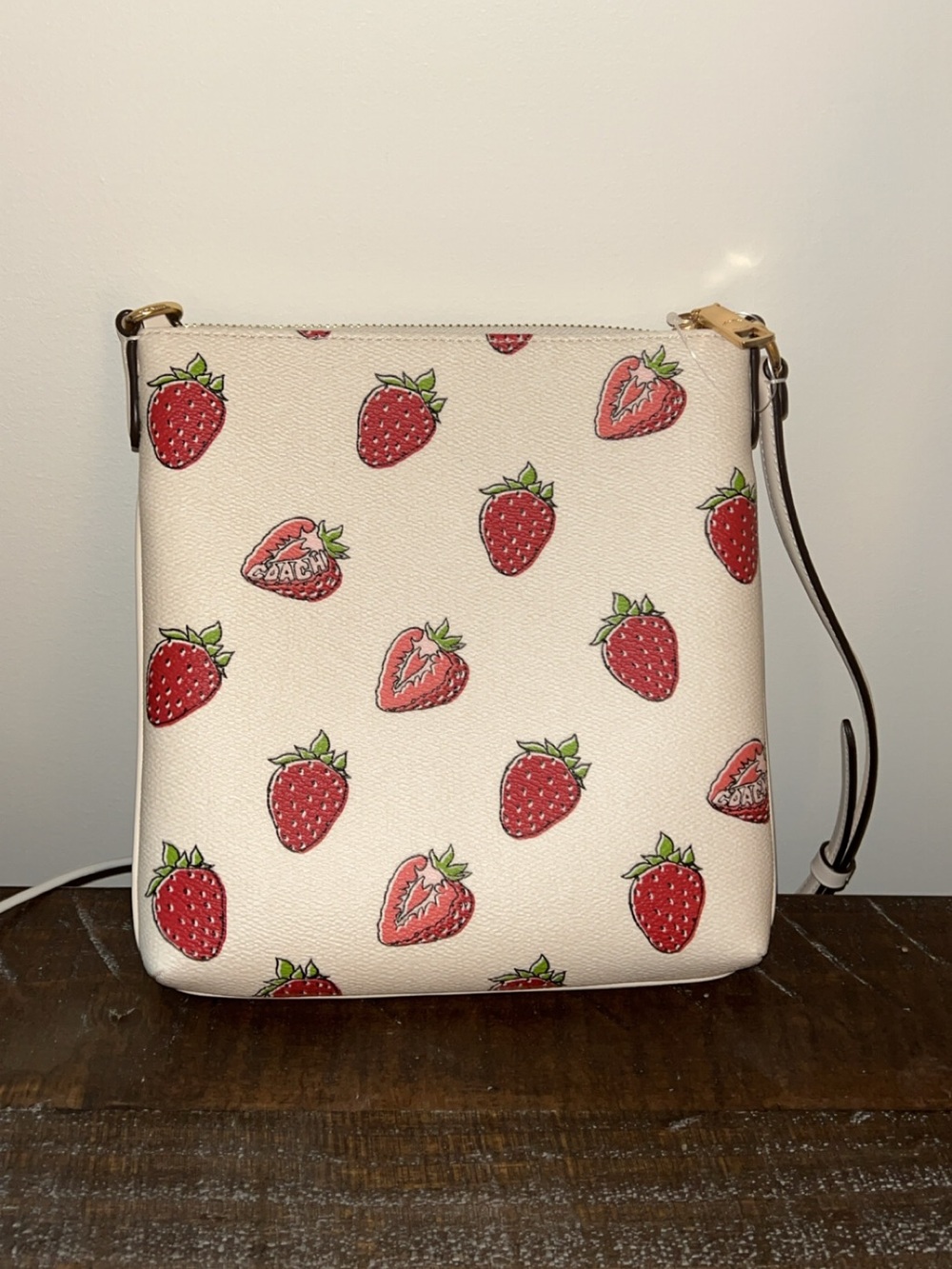 Coach Strawberry Print Crossbody Bag - Cream/Red - Picture 2 of 5